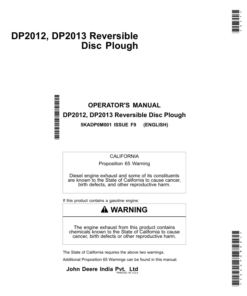 John Deere DP2012, DP2013 Reversible Disc Plough Operator's Manual (5KADP0M001)