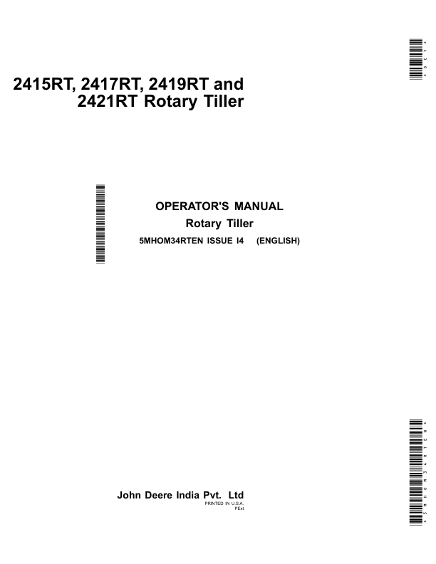 John Deere 2415RT, 2417RT, 2419RT, 2421RT Rotary Tiller Operator's Manual (5MHOM34RTEN)