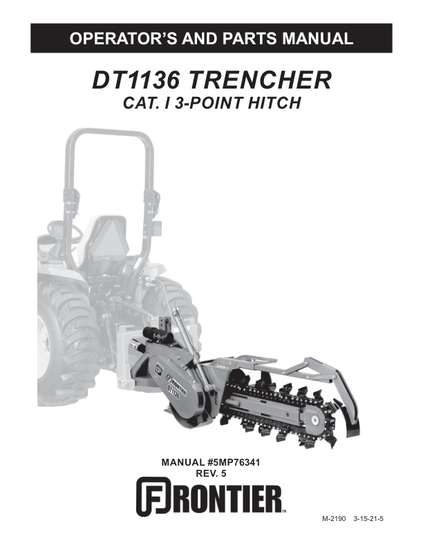 John Deere DT1136 - Trencher CAT. I 3-Point Hitch Operator's Manual (5MP76341)