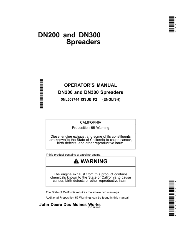 John Deere DN200 & DN300 Spreaders Operator's Manual (5NL309744)