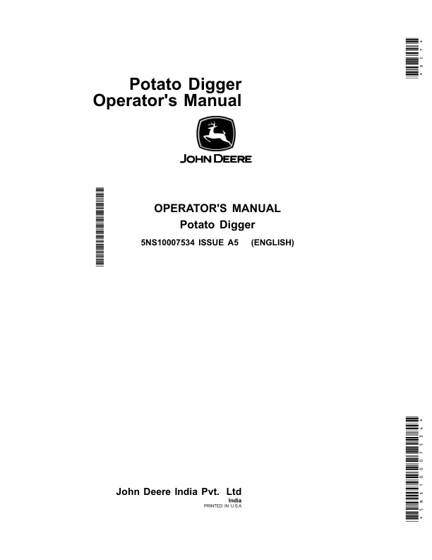John Deere PE8005 Potato Digger Operator's Manual (5NS10007534)