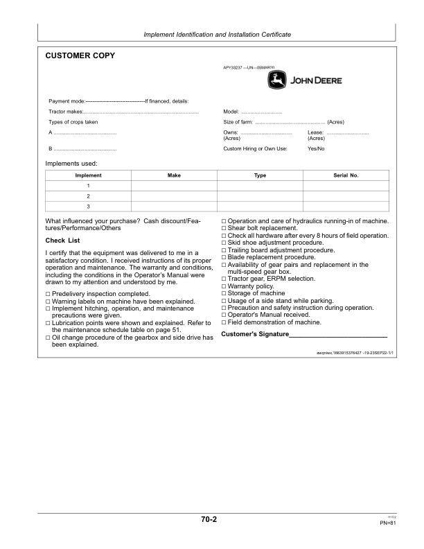 John Deere RT8010, RT8012, RT8018, RT8020, RT8022 Rotary Tiller (India) Operator's Manual (5NSOM30001) - Image 2