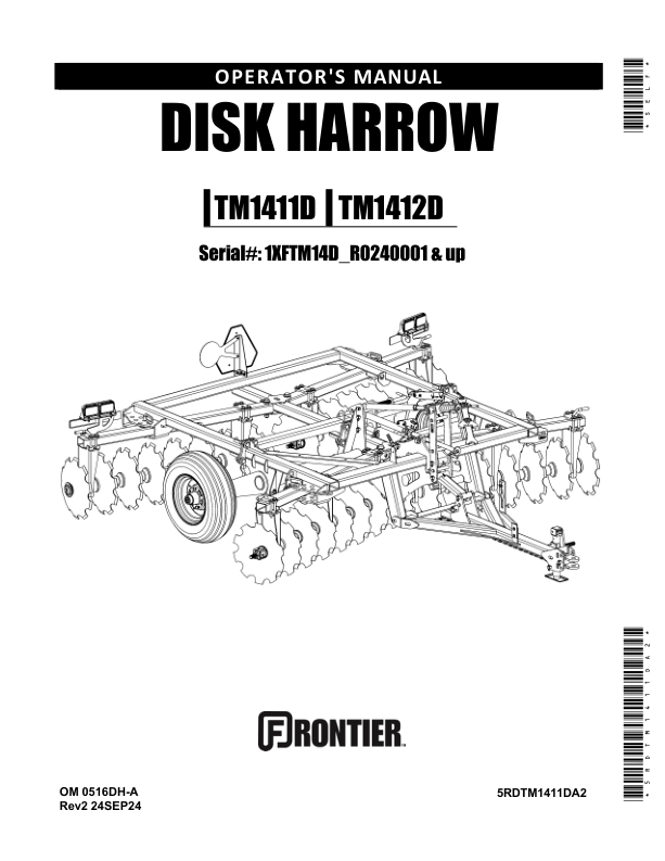 John Deere TM1411D, TM1412D Disk Harrow Operator's Manual (5RDTM1411DA2)