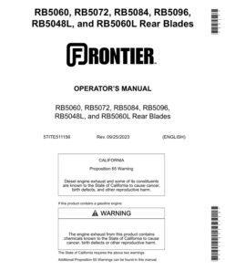 John Deere Frontier RB5060, RB5072, RB5084, RB5096, RB5048L, RB5060L Rear Blades Operator's Manual (5TITE511156)