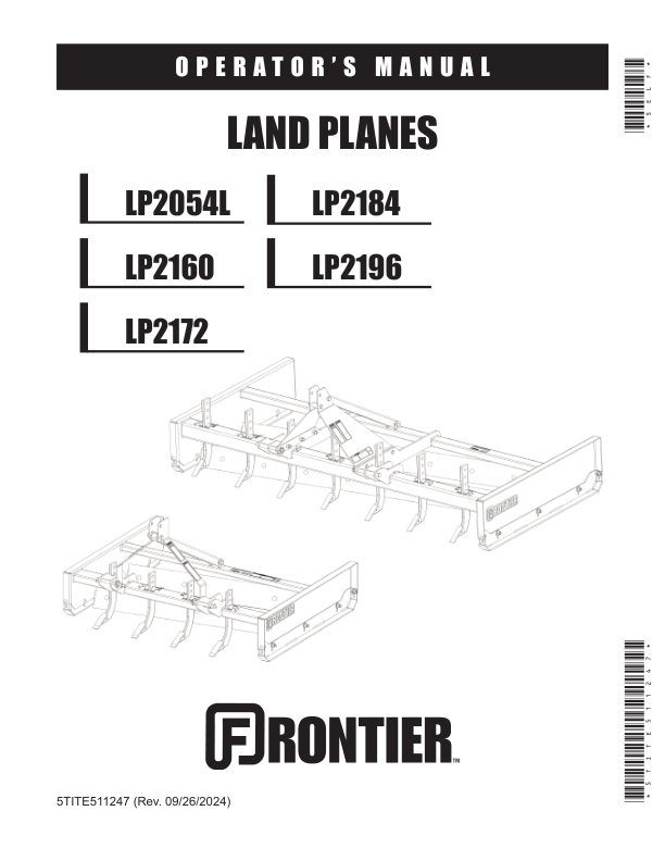 John Deere Frontier Land Planes LP2054L, LP2160, LP2172, LP2184, LP2196 Operator's Manual (5TITE511247)