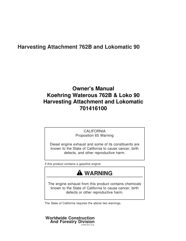 John Deere 762B Harvesting Heads Operator's Manuals (701416100)