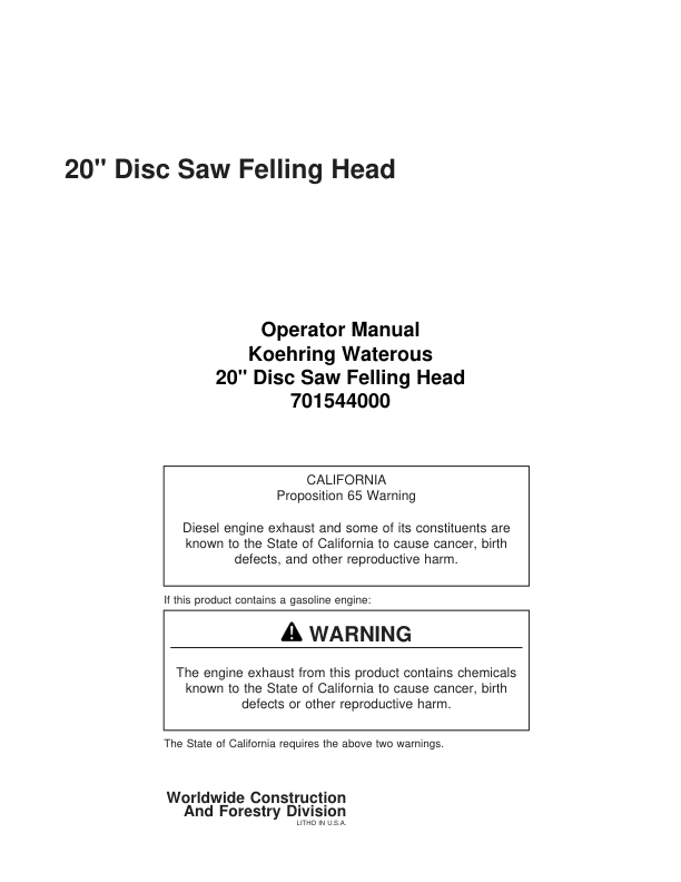 John Deere 20 INCH Stt Disc Saw Felling Heads Operator's Manuals (701544000)