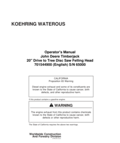 John Deere 20 INCH Dtt Disc Saw Felling Heads Operator's Manuals (701544900)