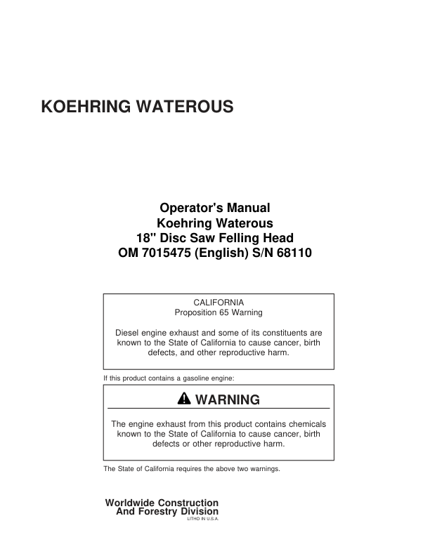 John Deere 18 INCH Dtt Disc Saw Felling Heads Operator's Manuals (701547500)