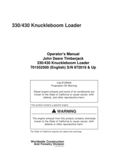 John Deere 330, 430 Knuckleboom Loader Operator's Manuals (701552500)