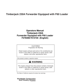 John Deere 230 Forwarders Operator's Manuals (7015720)