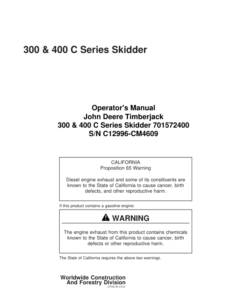 John Deere 300C, 400C, 380C, 450C, 480C Skidders Operator's Manuals (701572400)