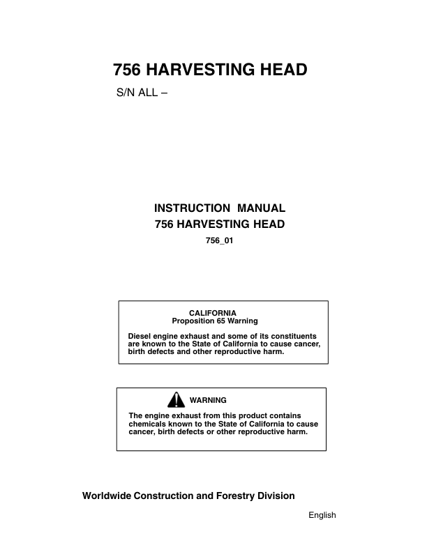 John Deere 756 Harvesting Heads Operator's Manuals (756)