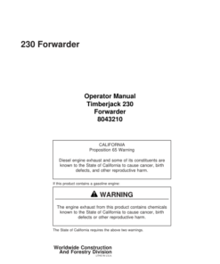 John Deere 230 Forwarders Operator's Manuals (8043210)