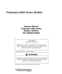 John Deere 200A Skidders Operator's Manuals (8043510)