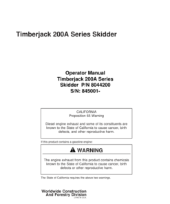 John Deere 200A, 225A, 230A, 240A Skidders Operator's Manuals (8044200)