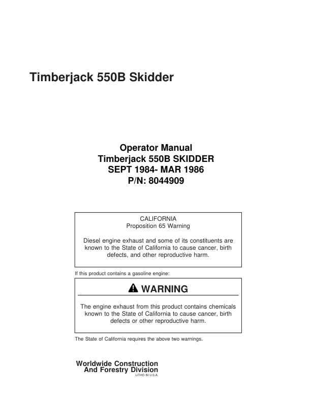 John Deere 550B Skidders Operator's Manuals (8044909)