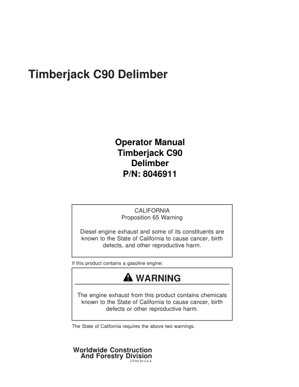 John Deere C90 Delimbers Operator's Manuals (8046911)