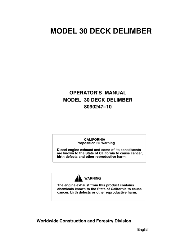 John Deere TJ30 Delimbers Operator's Manuals (8090247)