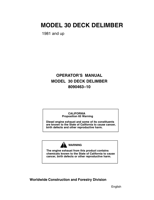 John Deere TJ30 Delimbers Operator's Manuals (8090463)