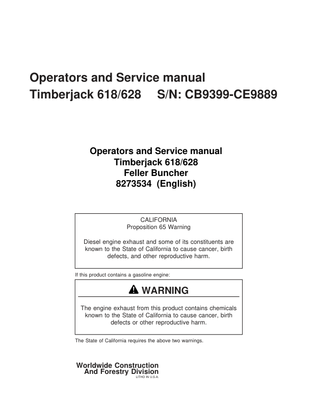 John Deere 618, 628 Tracked Feller Bunchers Operator's Manuals (8273534)