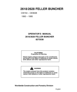 John Deere 2618, 2628 Tracked Feller Bunchers Operator's Manuals (8273538)