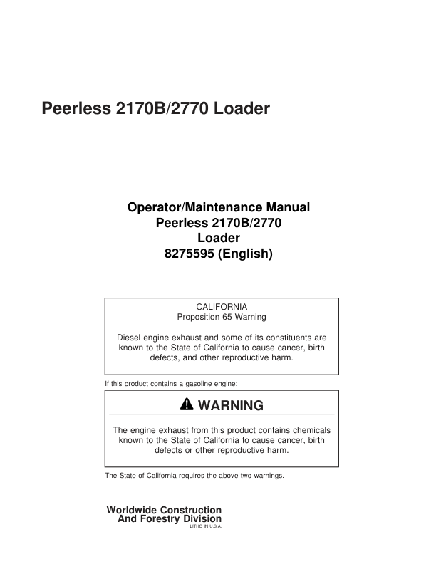 John Deere 2170 Knuckleboom Loader Operator's Manuals (8275595)