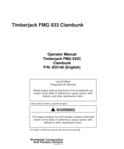 John Deere 933C Clambunk Operator's Manuals (933102)