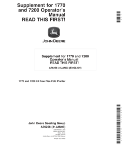 John Deere 1770, 7200 Planters (24R) Supplement for OMA72771 & OMA54952 Operator's Manual (A76258)