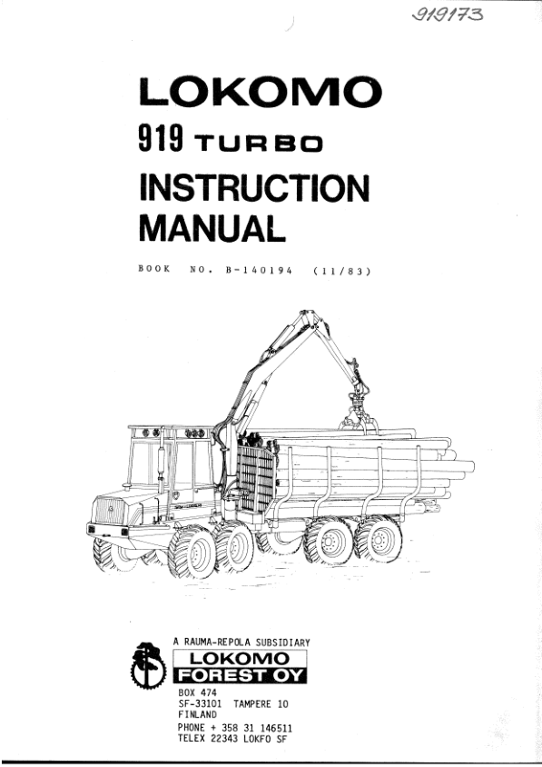 John Deere 919 Forwarders Operator's Manuals (B140194)