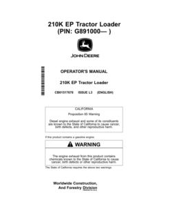 John Deere 210K EP Tractor Loader Operator's Manuals (CB01517678)