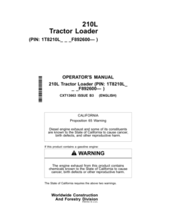 John Deere 210L Tractor Loader Operator's Manuals (CXT13663)