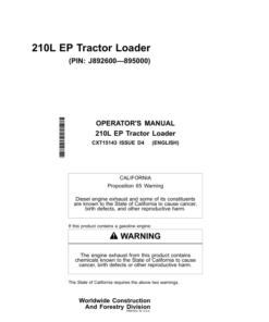 John Deere 210L EP Tractor Loader Operator's Manuals (CXT15143)