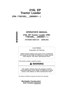 John Deere 210L EP Tractor Loader Operator's Manuals (CXT25308)