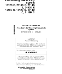 John Deere 1612D E, 2010D E, 2014D E, 2412D E, 1510D C, 1812D C, 1814D C, 2112D C Scrapers Operator's Manuals (CXT33060)