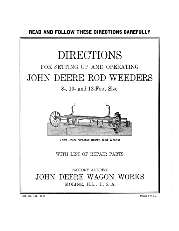 John Deere Rod Weeders Operator's Manual (DIR103D)