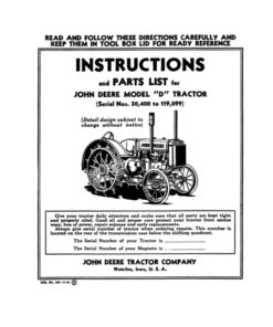 John Deere Model D Tractor (030400-) Operator's Manual (DIR108)