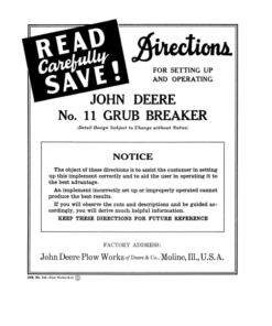 John Deere No. 11 Grub Breaker Operator's Manual (DIR114)