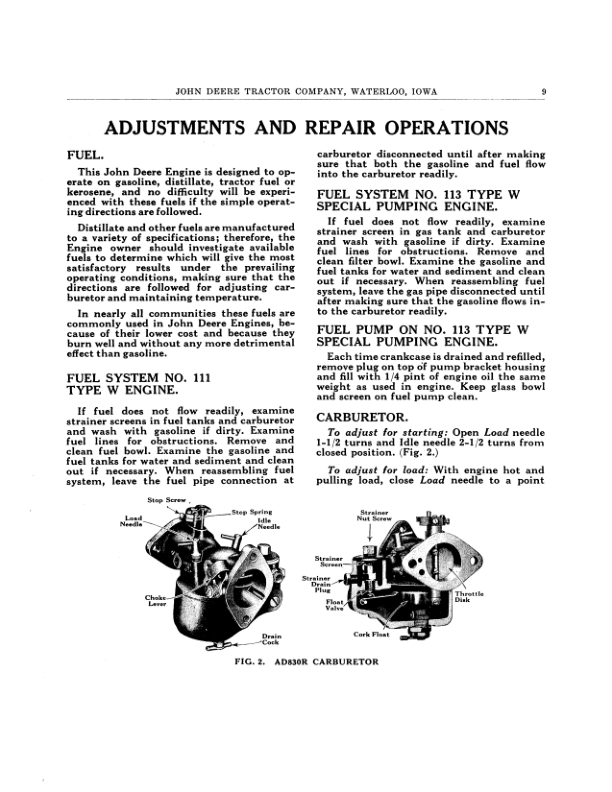 John Deere No. 111 Type W Engine, No. 113 Type W Special Pumping Engine Operator's Manual (DIR117) - Image 2