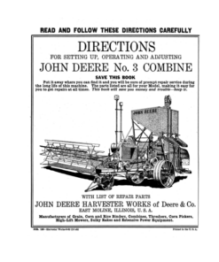 John Deere No. 3 Combine - Setup & Adjustments Operator's Manual (DIR125)
