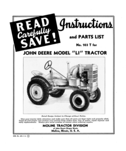 John Deere No. 103T for Model 'LI' Tractor Operator's Manual (DIR127A)