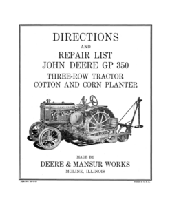 John Deere GP350 Three-Row Tractor Cotton & Corn Planter Operator's Manual (DIR127B)