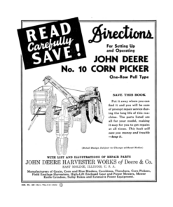 John Deere No. 10 Corn Picker - Setup & Operation Operator's Manual (DIR129B)