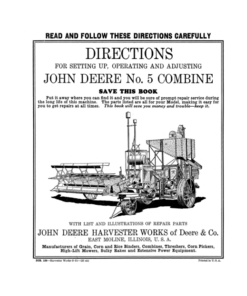 John Deere No. 5 Combine - Setup & Adjustments Operator's Manual (DIR136)