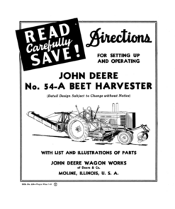 John Deere No. 54-A Beet Harvester Operator's Manual (DIR139A)