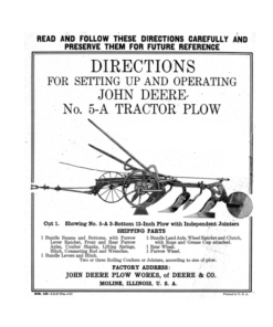 John Deere No. 5-A Tractor Plow Operator's Manual (DIR140)
