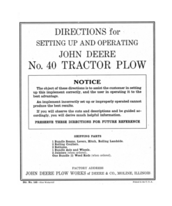 John Deere 40 Tractor Plow Operator's Manual (DIR142)