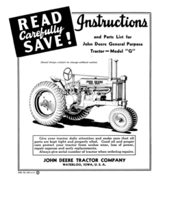 John Deere Model 'G' Tractor Operator's Manual (DIR167)