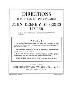 John Deere 640 Series Lister Operator's Manual (DIR170)