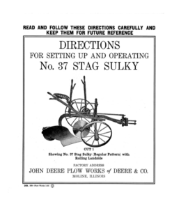 John Deere No. 37 Stag Sulky Operator's Manual (DIR173)